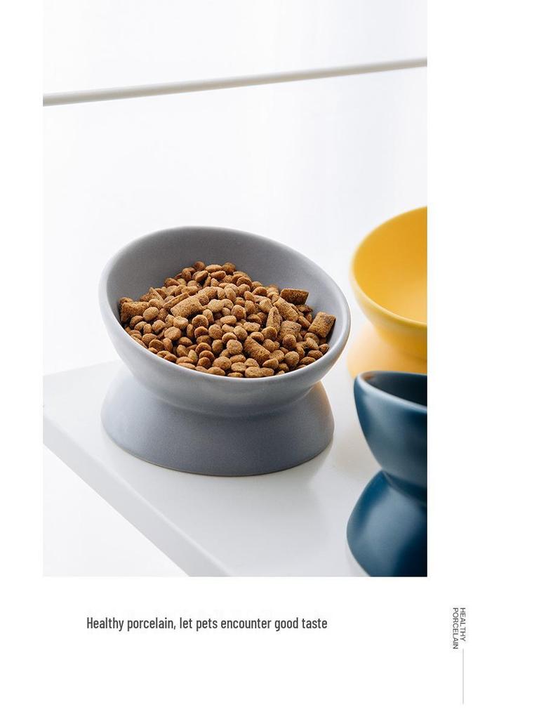 Наклонная керамическая миска для питомцев для кошек и собак - Дизайн на высокой ножке для защиты шейных позвонков