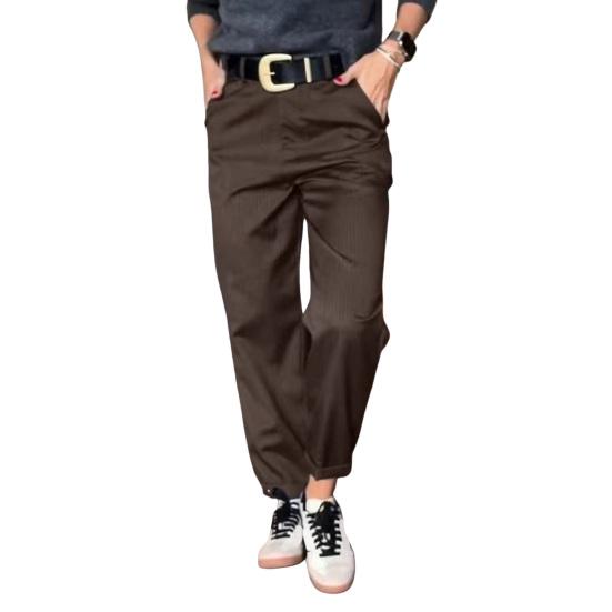 Женские повседневные брюки с высокой талией, однотонные свободные брюки с карманами, универсальный стиль, костюмные брюки