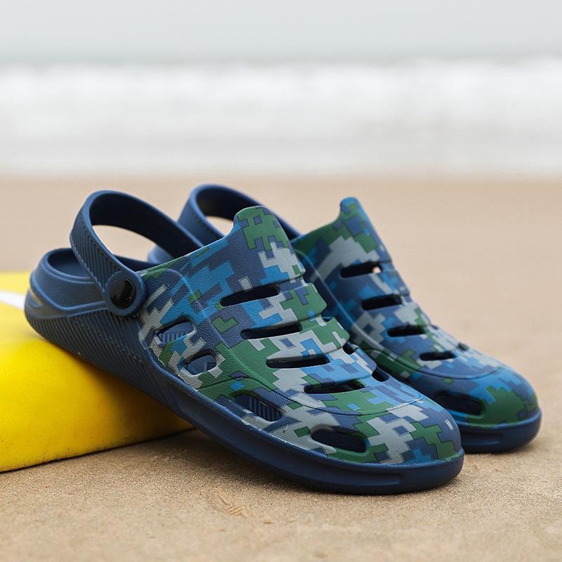 Мужские сандалии женские мюли летние нескользящие туфли для пар с отверстиями 1 EVA садовые туфли камуфляжные пляжные плоские мужские тапочки