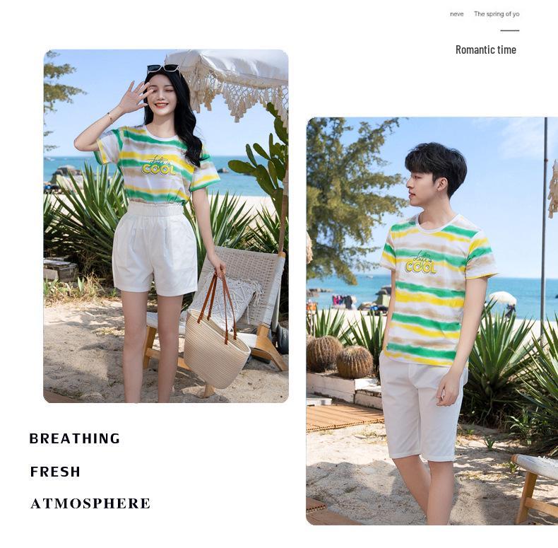 Полосатые повседневные летние наряды в корейском стиле для родителей и детей на 2025 год