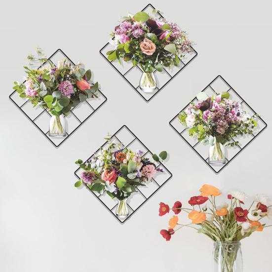 4 шт. моделирование 3D яркий букет цветов вазы сетка декор стены наклейка съемная самоклеящаяся наклейка на стену украшение для офиса и кухни
