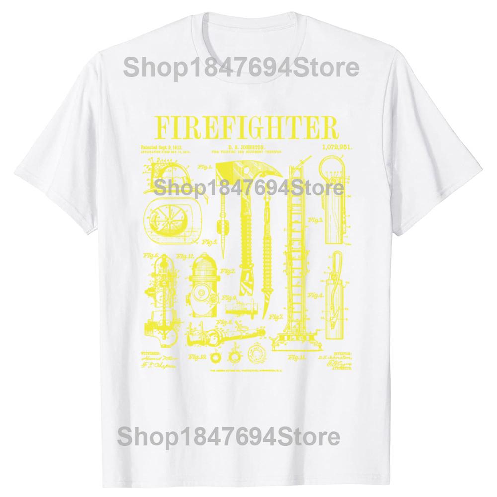 Funny Firefighter Fire Department Fireman Patent T-shirt Men Women Hip Hop Oversized T Shirt 100% Cotton Comfort T-shirts