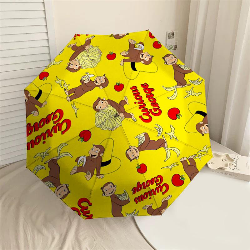 1PC Curious George bananas Umbrella-8-Rib Reinforced, Automatic Open, Lightweight & Durable, Cute Fashion Accessory for Outdoor-T346