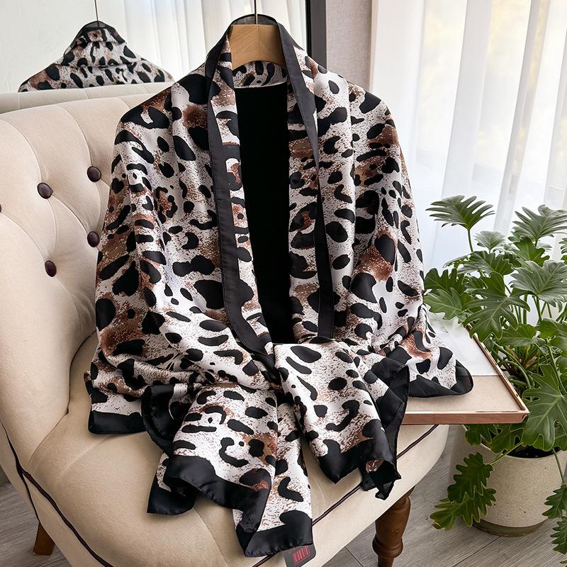 Summer Silk Scarf Female Imitation Silk Printing Long Scarf Lijing Forging Thin Shawl With Decorative Leopard Print Beach Towel