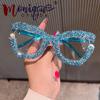 Candy Color Large Frame Pearl Rhinestone Decor Anti-Blue Light Glasses
