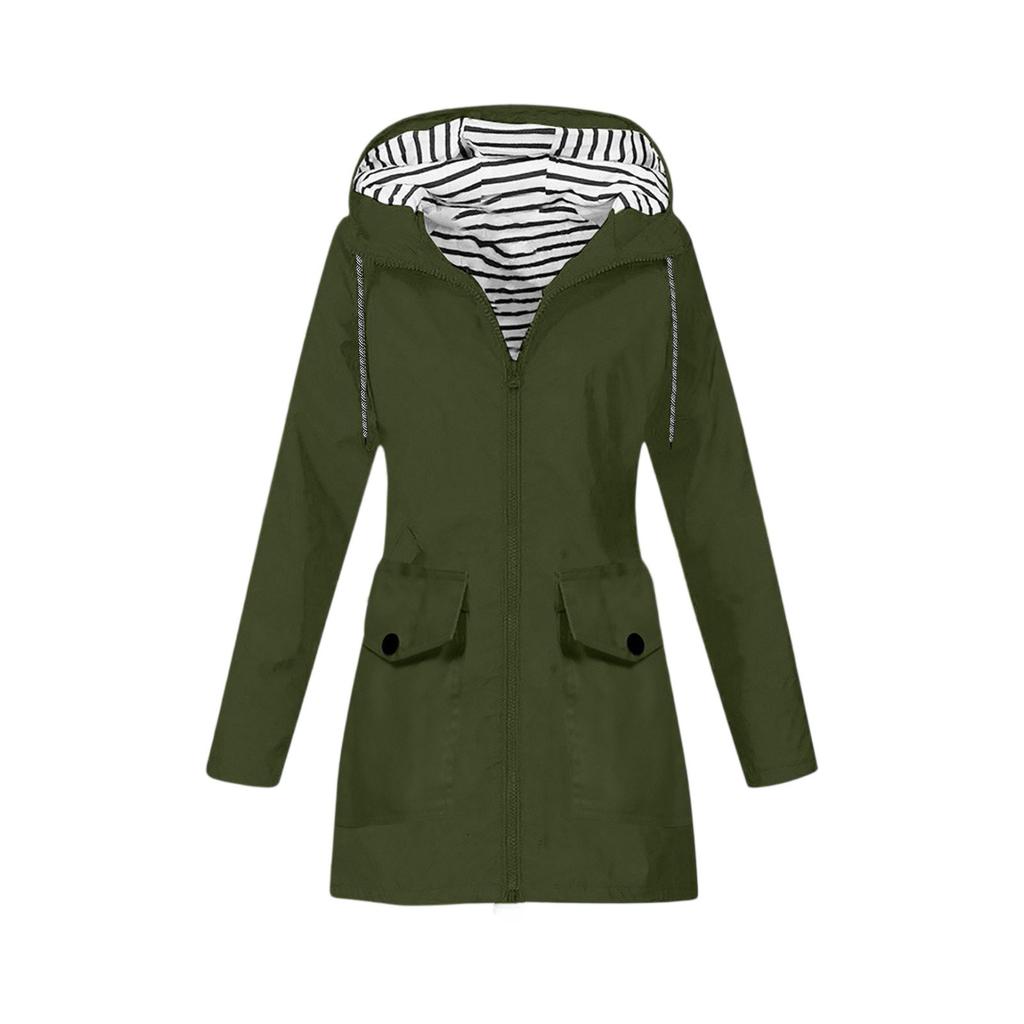 Женская однотонная полосатая дождевик на открытом воздухе плюс водонепроницаемый плащ с капюшоном ветрозащитный