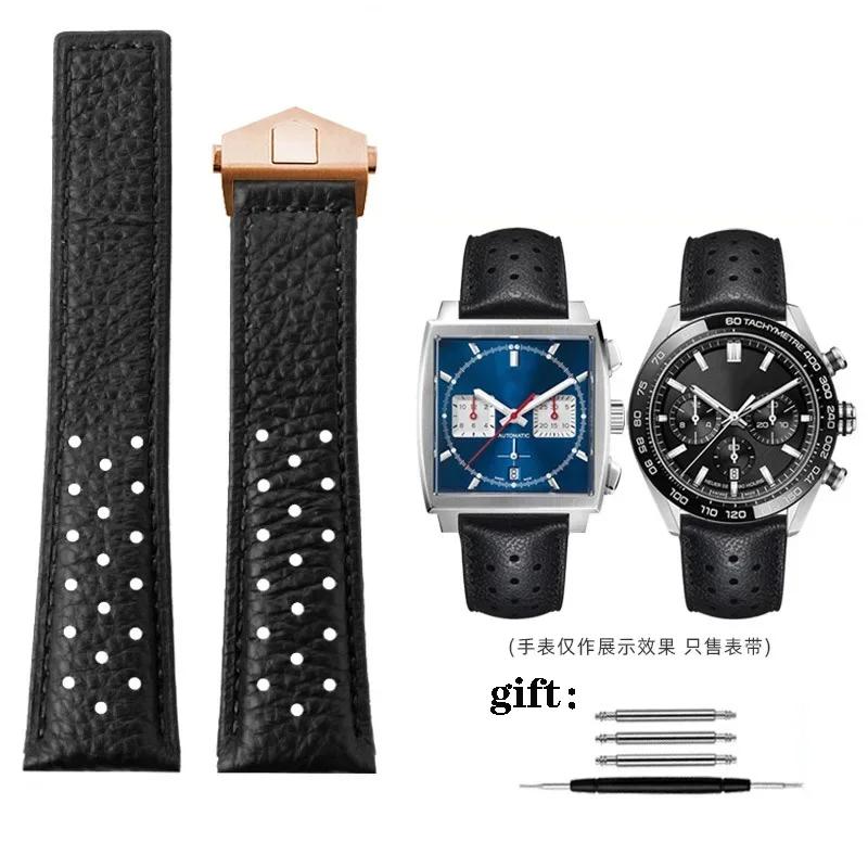 Классический ремешок для часов TAG Heuer Monaco CAW211M 211P CAW211R 211T из натуральной кожи шириной 22 мм, дышащий, с раскладывающейся пряжкой для мужчин