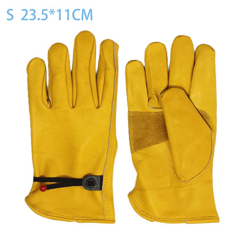 1 Pair Yellow Cowhide Heavy Duty Safety Protective Driver Working Welding Stretchable Mechanic Glove Leather Work Gloves For Men