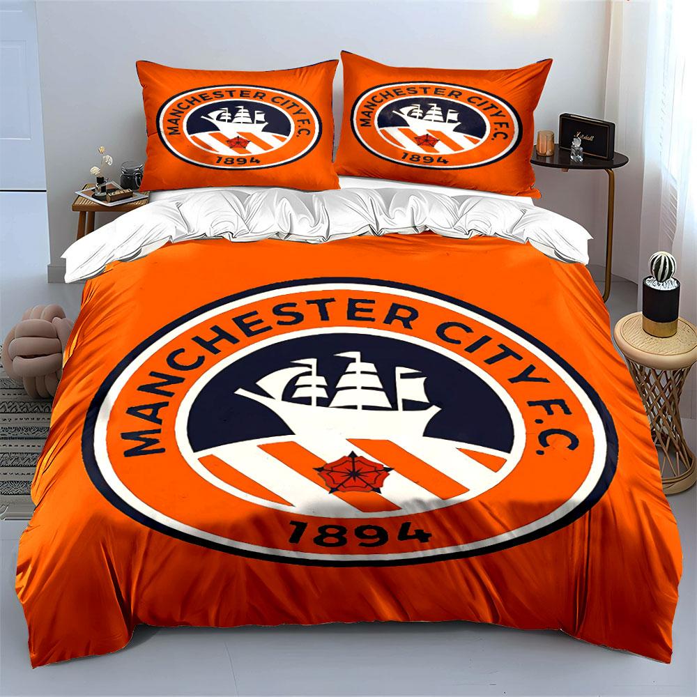 Orange Manchester City Bedding Set Bedding Duvet Cover Set Duvet Cover Pillowcases (1 * Duvet Cover 2 * Pillowcases, without duvet insert)