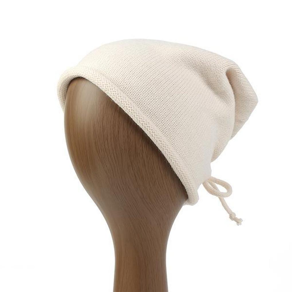 Roll-up String Knit Beanie (Ivory)