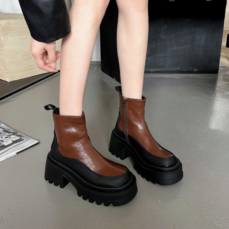 Женские ботильоны на платформе с высоким каблуком, дизайнерские массивные кожаные туфли, зимняя мода 2025 года, повседневная обувь в готическом стиле, модные туфли-лодочки Botas Mujer