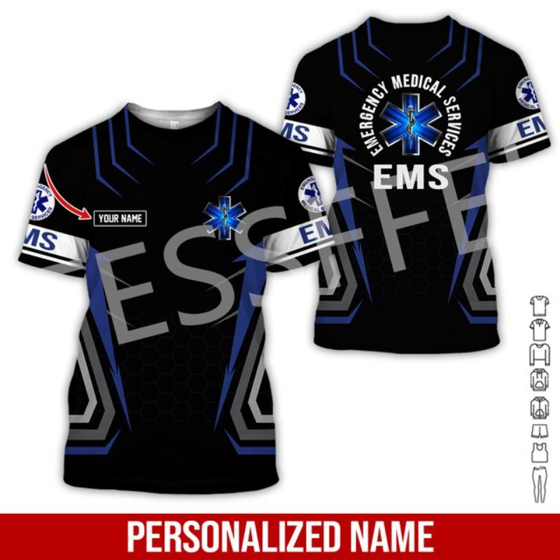 Индивидуальное имя Косплей EMS EMT Медицинский фельдшер Работник Татуировка 3DPrint Лето Harajuku Уличная одежда Короткие рукава Повседневные футболки X4