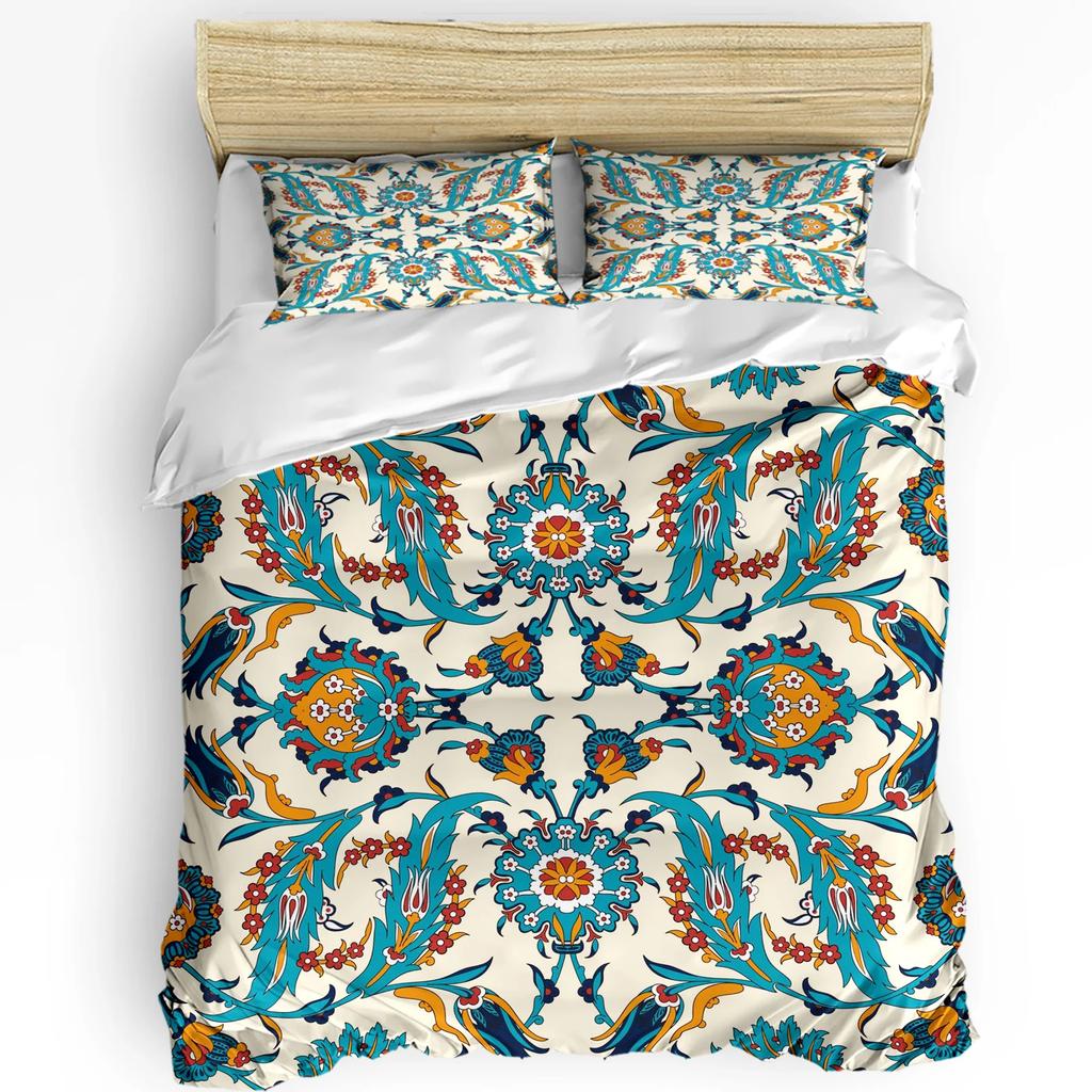 Коричневые арабские цветы Ретро Пододеяльник Комплект постельного белья Текстиль для дома Пододеяльник Наволочки Спальня Двуспальный комплект постельного белья Без простыни