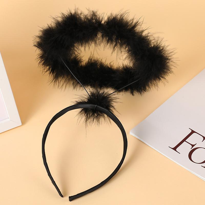 Повязка на голову для Хэллоуина и Рождественской вечеринки с белым пером, рожками ангела и демона, для костюма и праздничного декора