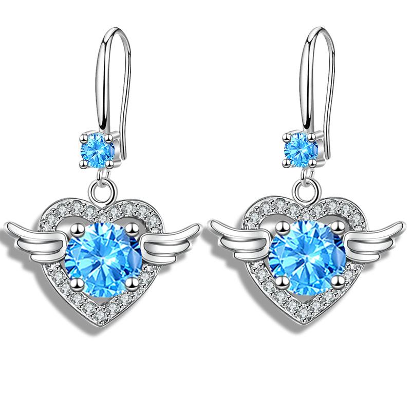 Корейская версия сережек Angel Wings средней и большой длины Серьги в форме крыльев в форме сердца Серьги из имитации серебра S925 пробы