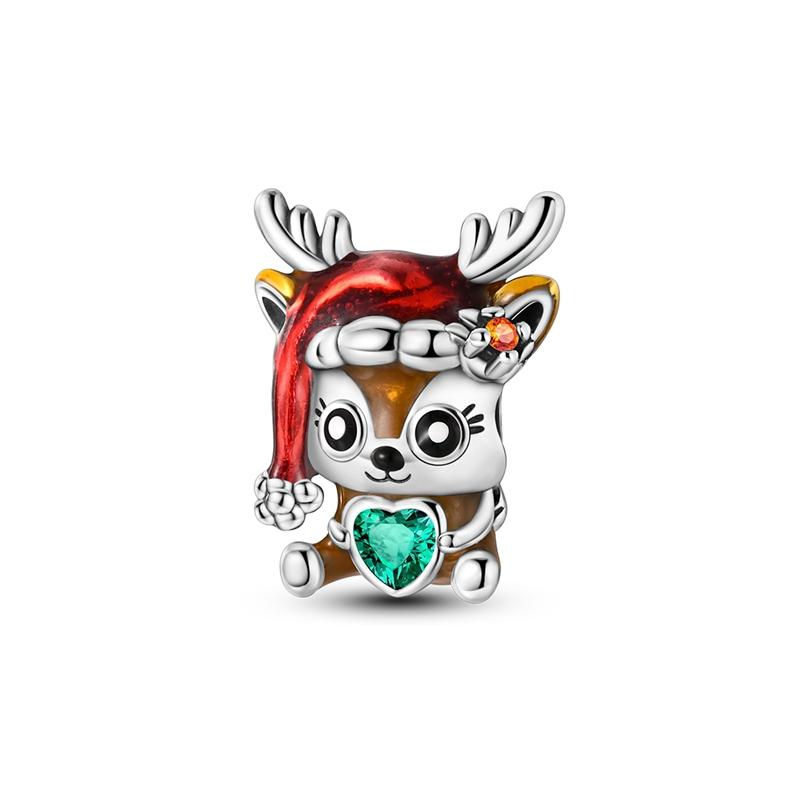 Christmas Charm Bead Pendant Copper Christmas Elk Snowman Santa Claus Charm Fit Original Bracelet Women Diy Jewelry