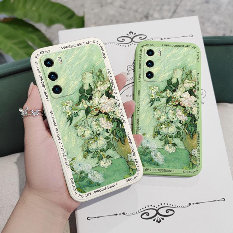 Oil Painting Rose Phone Case For Huawei P40 P50 P30 P20 Pro Lite Nova 5t Y7A Mate 50 50E 40 30 20 Pro Lite Cover