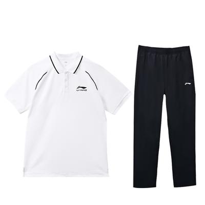 Дышащие облегающие брюки с принтом логотипа Li Ning, длинные брюки со шнуровкой и пуговицами, поло с коротким рукавом, повседневный спортивный комплект для мужчин, спортивный комплект YPLU043-1+AYKU703-1