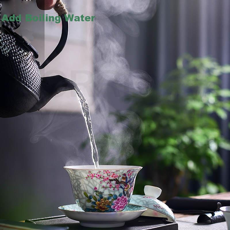 BORREY Китайский керамический чайный сервиз «Сорока Гайвань» Чай кунг-фу Белый фарфор Гай Ван Контур в блюдце Чайная посуда Церемониальное блюдо Чайная чашка