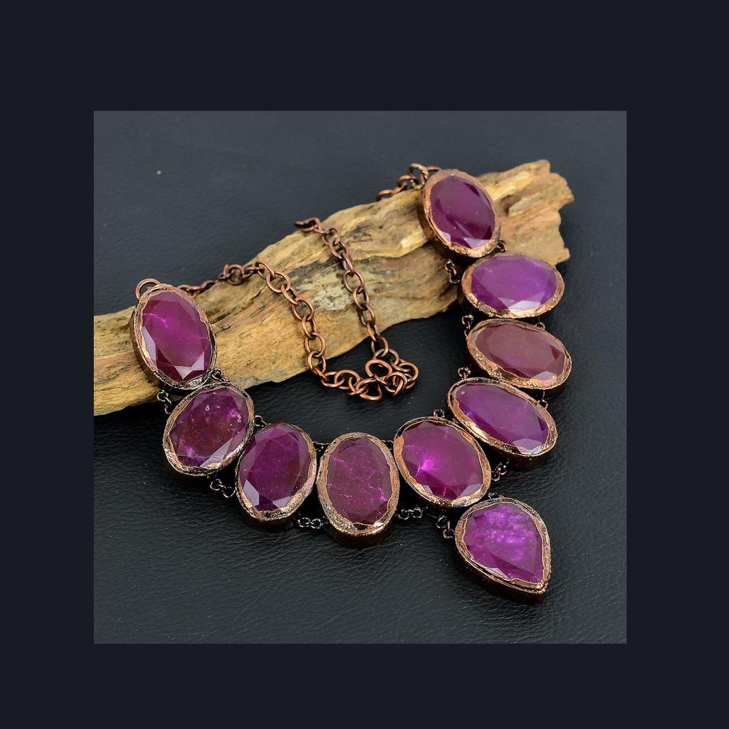 Рубиновое ожерелье, Медные гальванопластические украшения с драгоценными камнями, Ожерелье ручной работы, Удивительные украшения, Подарок для нее