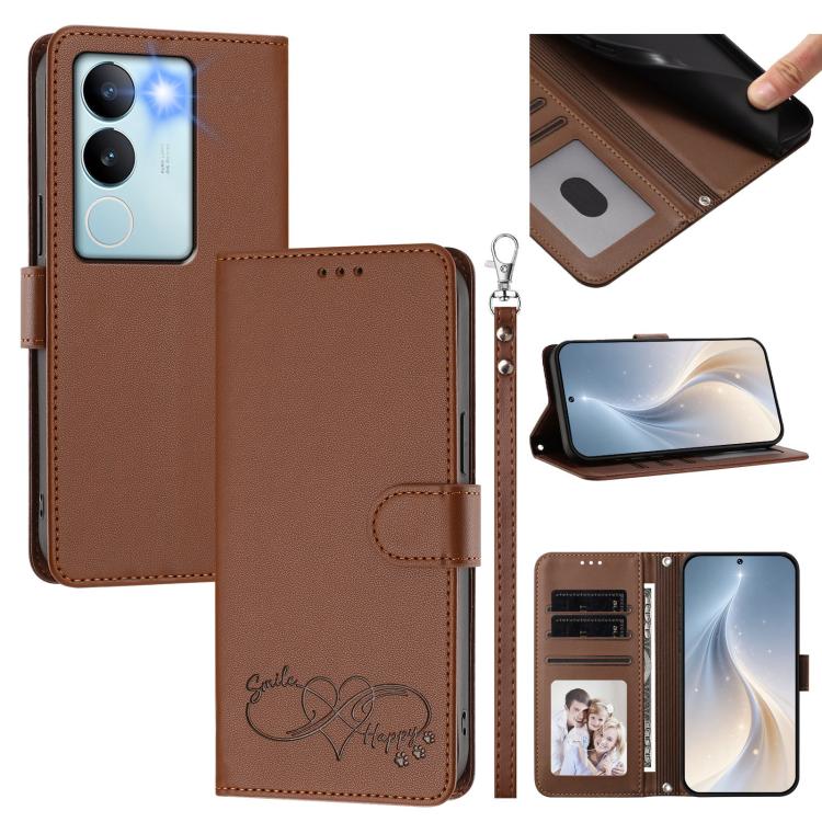 Happy Heart Pattern Magnetic Closure Vegan Leather Phone Case With Wrist Strap For vivo X200 FE
