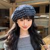 Retro Literary Plaid Beret Women's Autumn and Winter New Versatile Face-showing Small Octagonal Hat Temperament Painter Hat Pumpkin Hat