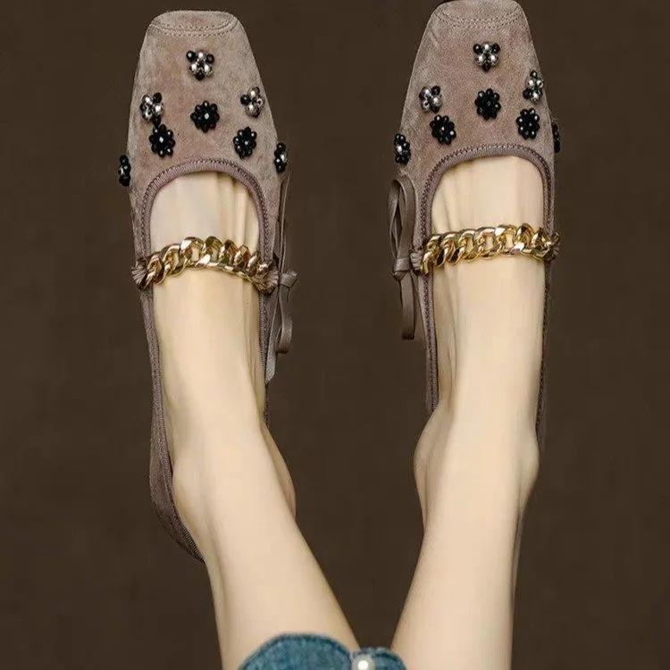 Fashion 2025 New Shallow Women's High Heels Fashion Crystal Square Toe Soft Bottom Metal Decoration Best Seller Mary Jane Shoes Zapatos