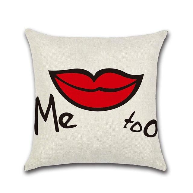 Lover Red Lips Beard Cushion Cover Cotton Linen Valentine'S Day Throw Pillow Case For Sofa Couple Decorative Pillowcase Zt119