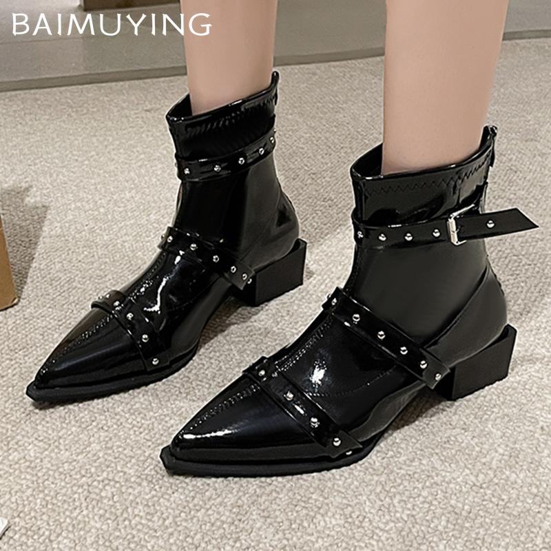 Острый носок женские ботильоны на среднем каблуке повседневная кожаная обувь женская 2025 тренд зима дизайнерский бренд панк челси боты женские