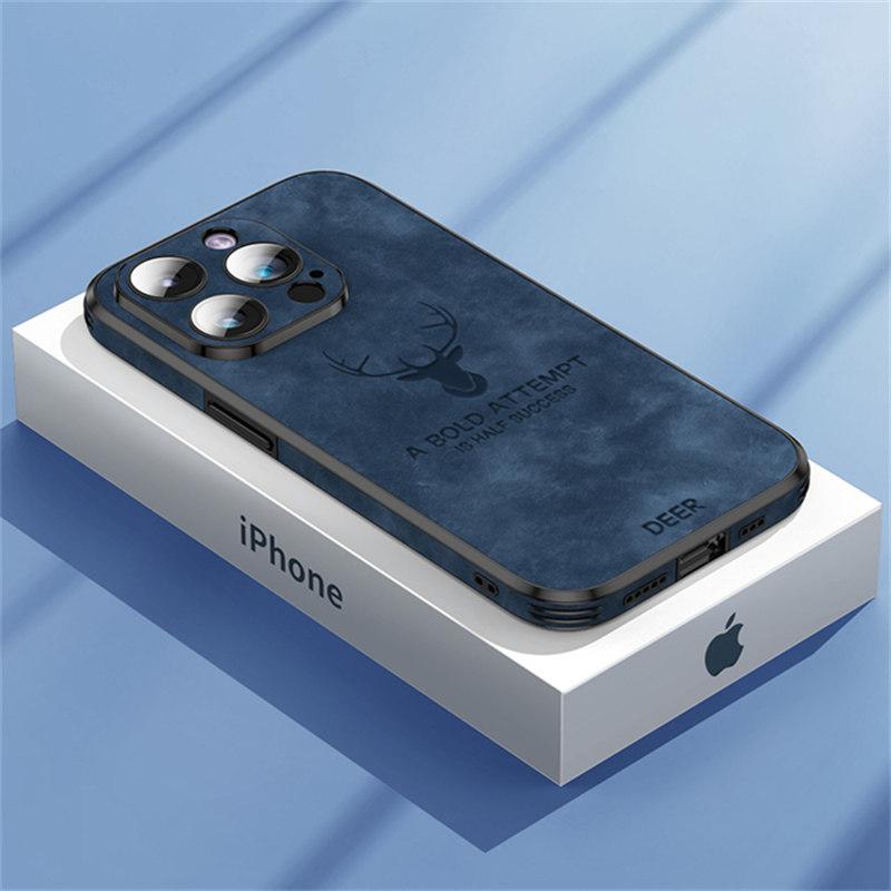 Роскошный чехол для телефона из кожи оленя для iPhone 15 14 13 12 11Pro Max XS XR XS Max 7 8Plus, стеклянный бампер с объективом, противоударный силиконовый чехол