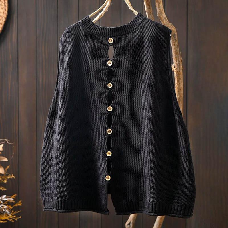 Вязаный жилет женский свободный большого размера повседневный универсальный без рукавов на пуговицах сзади