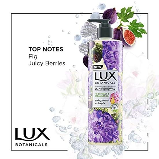 Lux Botanicals Skin Renewal Body Wash with Geranium Oil & Fig Extract for Women, 100% Natural Extracts& Glowing Skin, No Parabens, 450 Ml