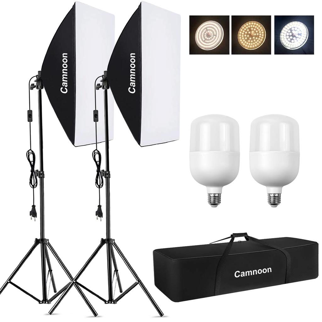 CAMNOON Studio Photography Light Kit Softbox Lighting Set with 105W LED Light * 2 + 50x70cm Softbox