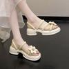 Модная обувь на платформе, шлепанцы, женские тапочки и женские сандалии, милые с каблуком, каваи, для дома, с открытым носком, с цветком, для улицы, по акции Y