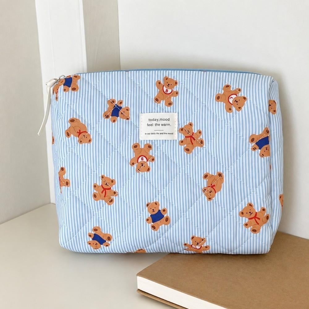 3PCS Soft Quilted Cotton Makeup Bag Large Capacity Cartoon Cosmetic Organizer Toiletry Pouch Women