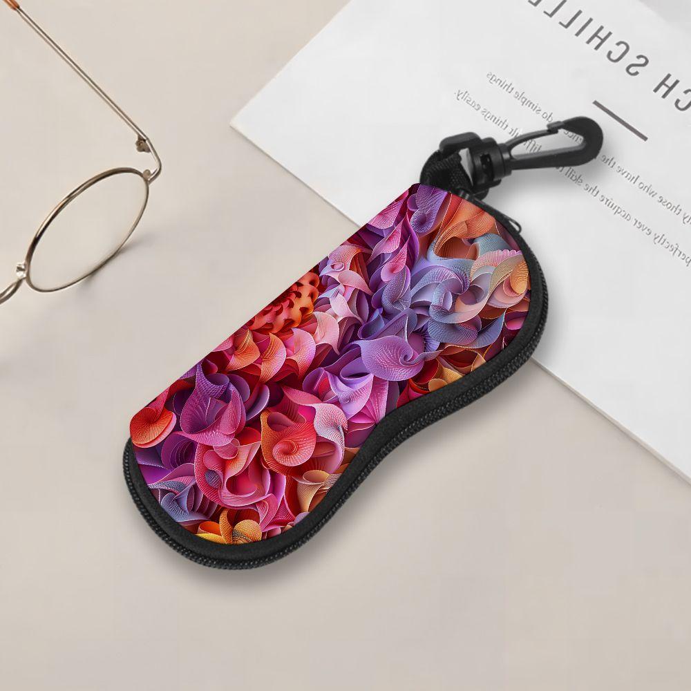 2D-Vibrant Abstract Floral Pattern Zipper Sunglasses Case, Protective Eyewear Storage Holder, Stylish Portable Travel Accessory for Women and Men