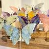 1Pair Natural Crystal Rainbow Fluorite Butterfly Wings Rose Quartz Moss Agate Carving With Stand Home Decoration