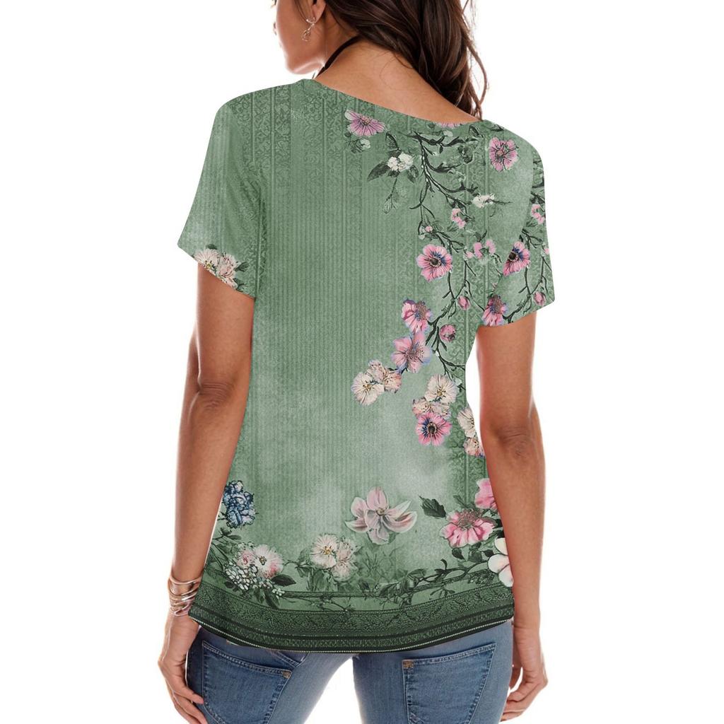 Women's Fashion Casual Printed Round Neck Short Sleeved T-Shirt Top T-Shirt Top Top