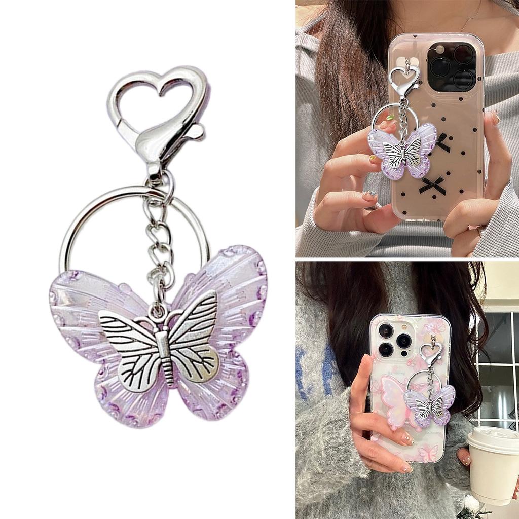 Elegant Butterfly Shaped Keychain Colorful Key Charm Transparent Butterfly Keyring Handbag Decoration for Women Girl