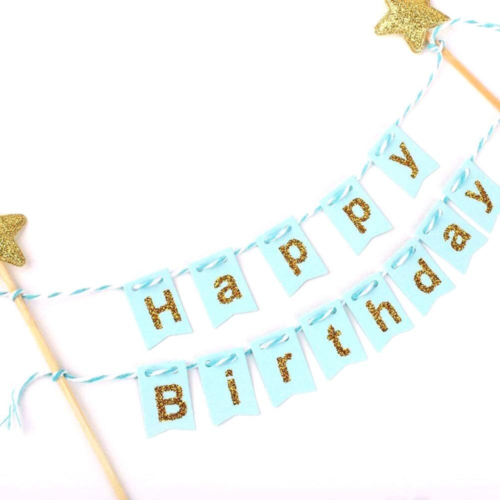 Adults Bunting Happy Birthday Gold Banner Baking Decoration Cake Flags Cake Topper Party Supplies