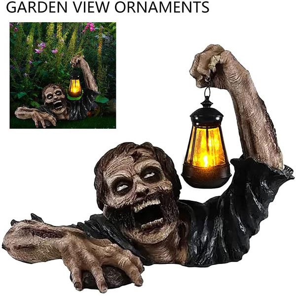 Halloween Decoration Lantern Zombie Garden Statue, Frightening Nightmare Horror Personality Waterproof Handmade Resin Made