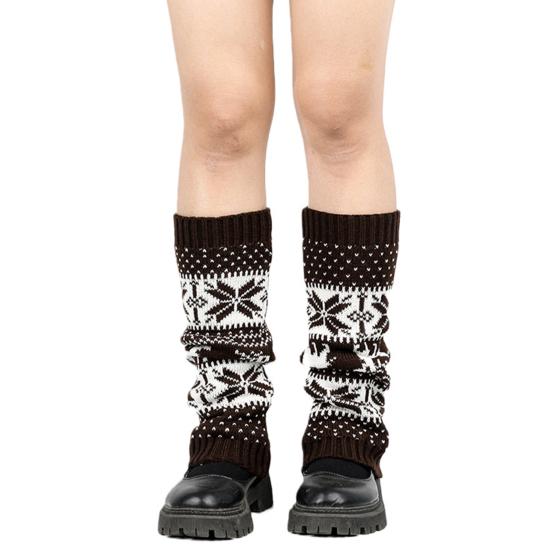 1 пара зимних чехлов для телят, вязаные, противоскользящие, в рождественском стиле, высокоэластичные, с рисунком лося и снежинки