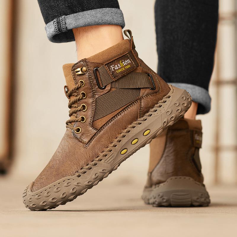 Ручная строчка Кожаные мужские ботинки Спилок Повседневная кожаная обувь Мужские ботильоны