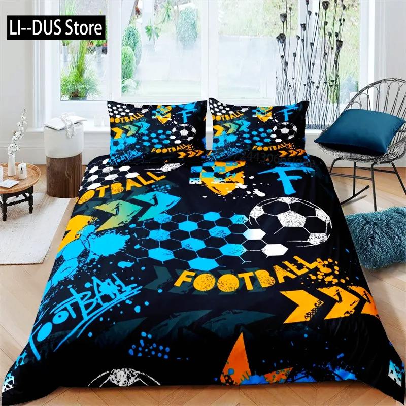 Football Duvet Cover Sports Theme Ball Games Bedding Set Kids Basketball Hockey Comforter Cover Twin for Boys Girls Room Decor