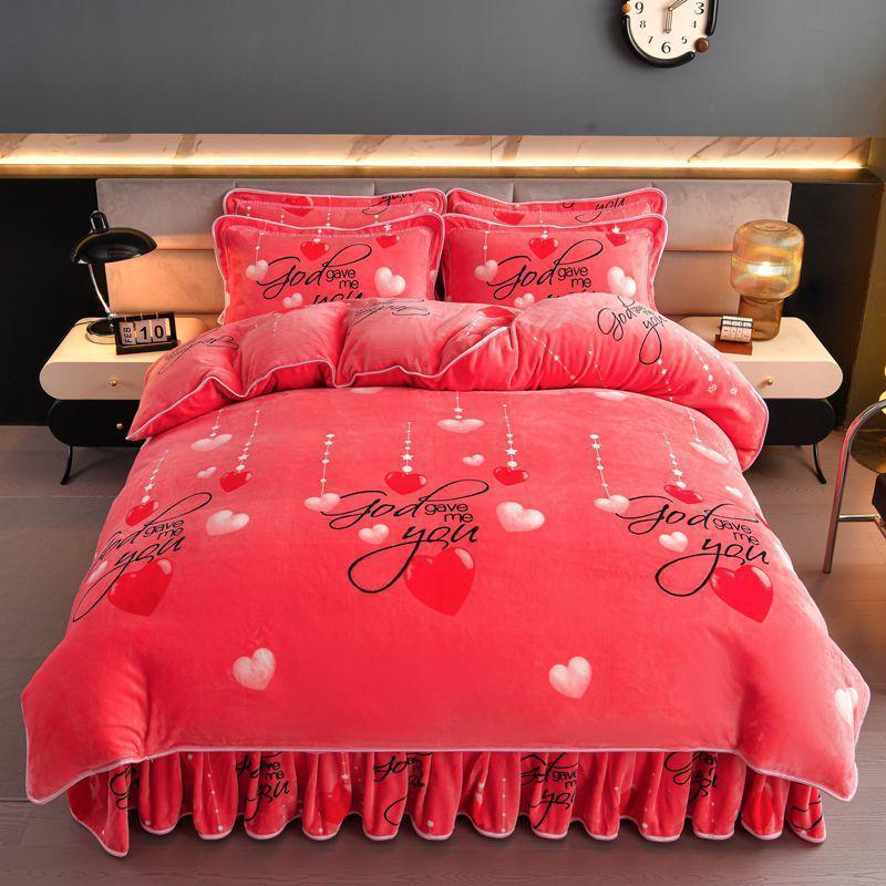 G5Z9 Jin Double-Sided Thickened Velvet Four-Piece Bedding Set for Weddings