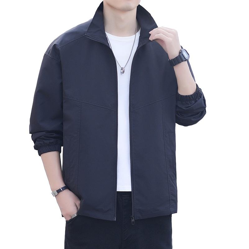 Мужское пальто весна и осень новая корейская версия универсальная тонкая куртка с воротником-стойкой зеленая свободная ветрозащитная красивая куртка