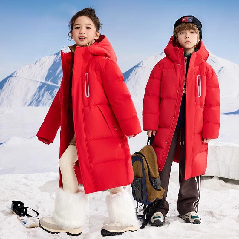 Children Clothing Winter Down Cotton Jacket Girls Over Knee Thick Kids Warm Parka Black Red White