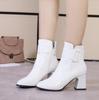 Fashion New White Black Thick High Heel Ankle Boots Women 2024 Pointed Toe Keep Warm Elegant Short Booties Ladies Ankle Buckle Decoratio