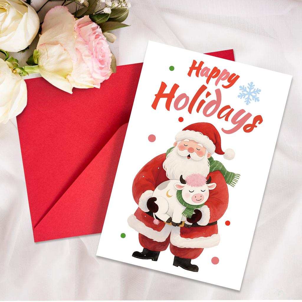 Набор из 10 рождественских поздравительных открыток с конвертами, мультяшные рождественские открытки с Санта-Клаусом для праздничных пожеланий и подарков