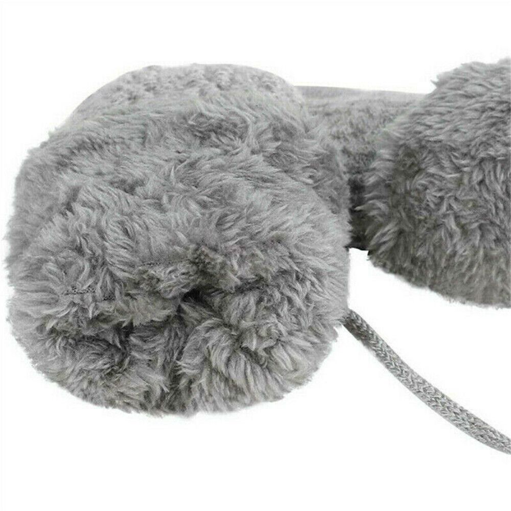 1-4 Years Baby Boys Girls Faux Fur Hanging Neck Cute Cartoon Knitted Mittens Kids Gloves Thick Warm